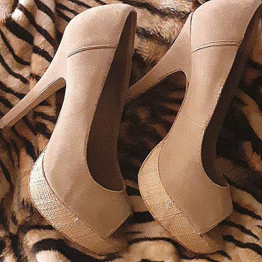 Just Fabulous suede nude open toe platform heels